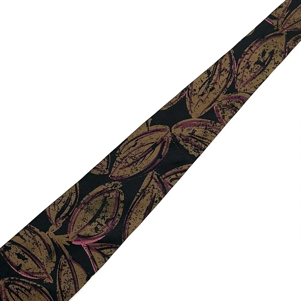 Valente 100% Silk Floral Botanical Men's Tie Black Brown Tan Pink One Size